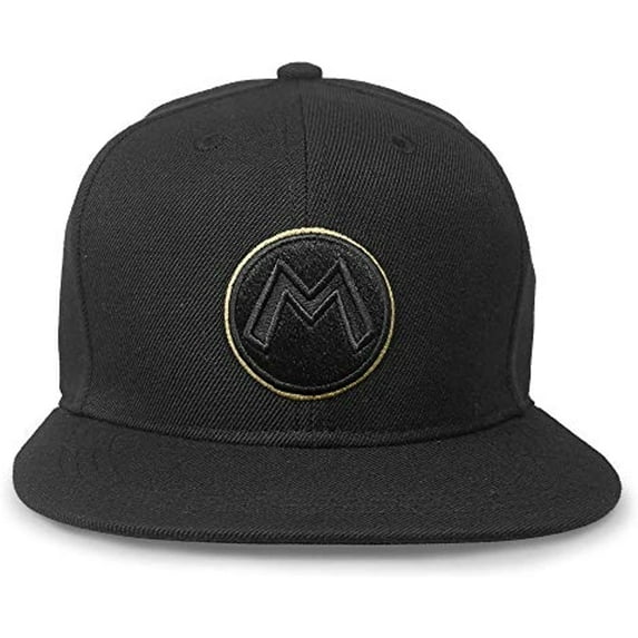 Controller Gear Super Mario Flat Bill Snap Back Hat (Black & Gold Mario M)