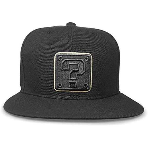 Controller Gear Super Mario Flat Bill Snap Back Hat (Black & Gold Question Block)