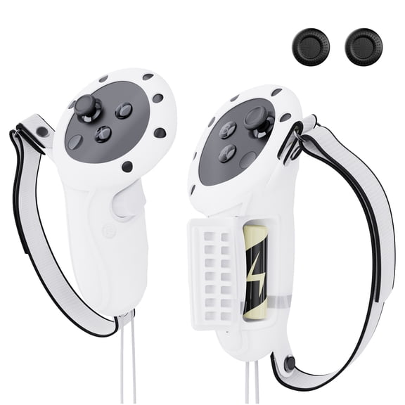 Controller Grips Cover for Meta Quest 3S/Quest 3, Silicone Controller Grips Cover with Battery Opening & Adjustable Knuckle Hand Strap, VR Handle Protector Accessories - White