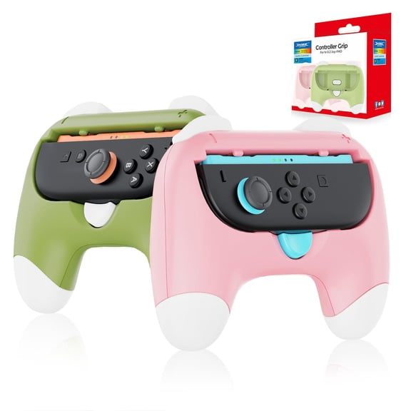Controller Grips for Joy-Con Compatible with Switch 2, 2 Pack Cute Comfort Wear-Resistant Handle Kit Accessories, Holder for 2025 Switch 2 Joy-Cons (White, Pink and Green)