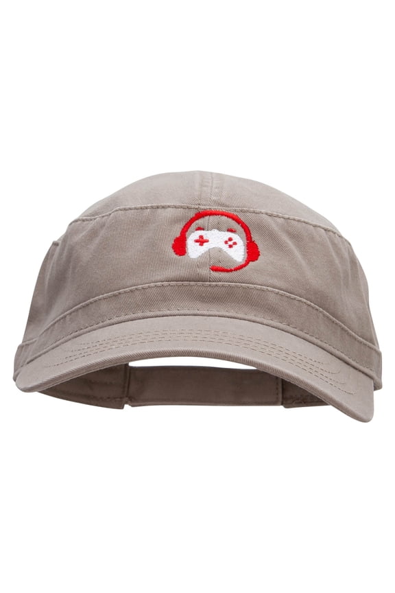 Controller Headset Embroidered Garment Washed Adjustable Army Cap - Khaki OSFM