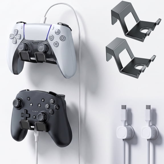 Controller & Headset Wall Mount Holder Stand with Cable Organizers, Gaming Controller Holder Hanger Hook, Universal Storage Organizer Controller/Earphone/Game Accessories-2Packs