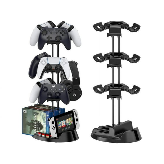 Controller Holder with Organizer Base, 3 Tiers Desk Gaming Controller Headset Stand with Cable Organizer for All Xbox PS4 PS5 Switch Pro Crontroller Gaming Accessories