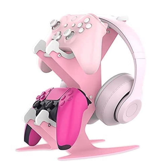 Pink Controller & Headset Stand, Universal Gaming Accessories Organizer for Xbox, Switch, PC