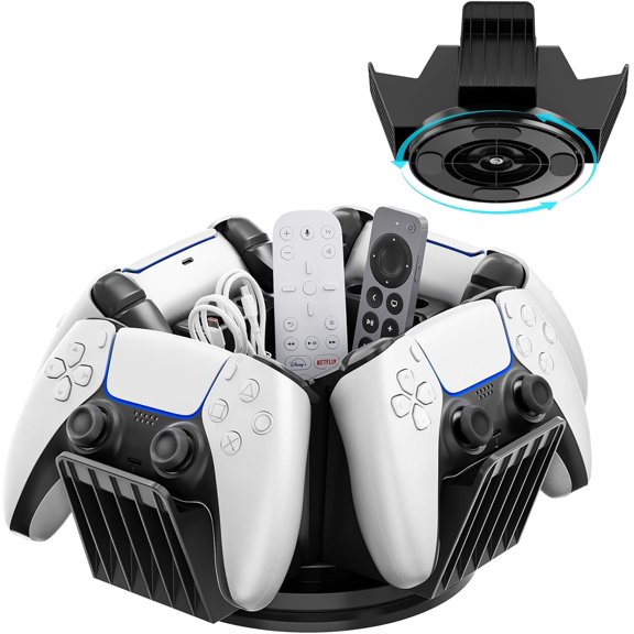 Controller Organizer for Desktop - 360Rotatable Holder with Storage Box Universal Stand 4 Controllers, Desk Remote Control Pen Gamer Accessories