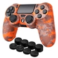 thumbnail image 1 of Controller Skins for PS4 - Silicone Protector Case Skin for Playstation 4 Controller Compatible with PS4 Slim / PS4 Pro Controller, Camo Mosaic Orange Cover for PS4 Controller with Thumb Grip Caps, 1 of 7