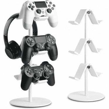 Controller Stand 3 Tier,Headphone Holder, Adjustable Game Controller Headset Hanger for All Universal Gaming PC Accessories, for Xbox PS4 PS5 Nintendo Switch-White