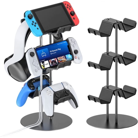 Controller Stand 3 Tiers with Cable Organizer for Desk, Universal Controller Display Stand Compatible with Xbox PS5 PS4 Nintend Switch, Headset Holder & Desk Mounts for 6 Packs Controller