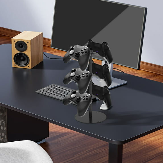 Controller Stand 3 Tiers with Cable Organizer for Desk, Universal Headphone Stand Compatible Headset Holder & Desk Mounts for 6 Packs Controller