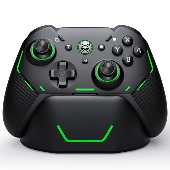 Controller for Switch 2/Switch OLED/Switch Lite, QQV Switch Pro Controller with Charging Dock & Hall Effect Trigger and RGB, Macro Back Buttons, Turbo Adjustable Vibration