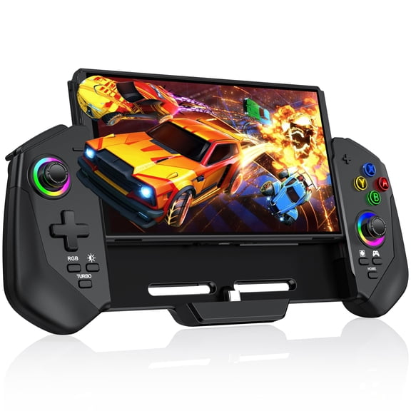 Game Controller for Switch/OLED, all-in-one handheld controller. With Hall Joystick, Adjustable LED Light, Turbo, 6-Axis Gyroscope, Dual Motor Vibration, 4 Game Slots Gamepad Replacement-Black
