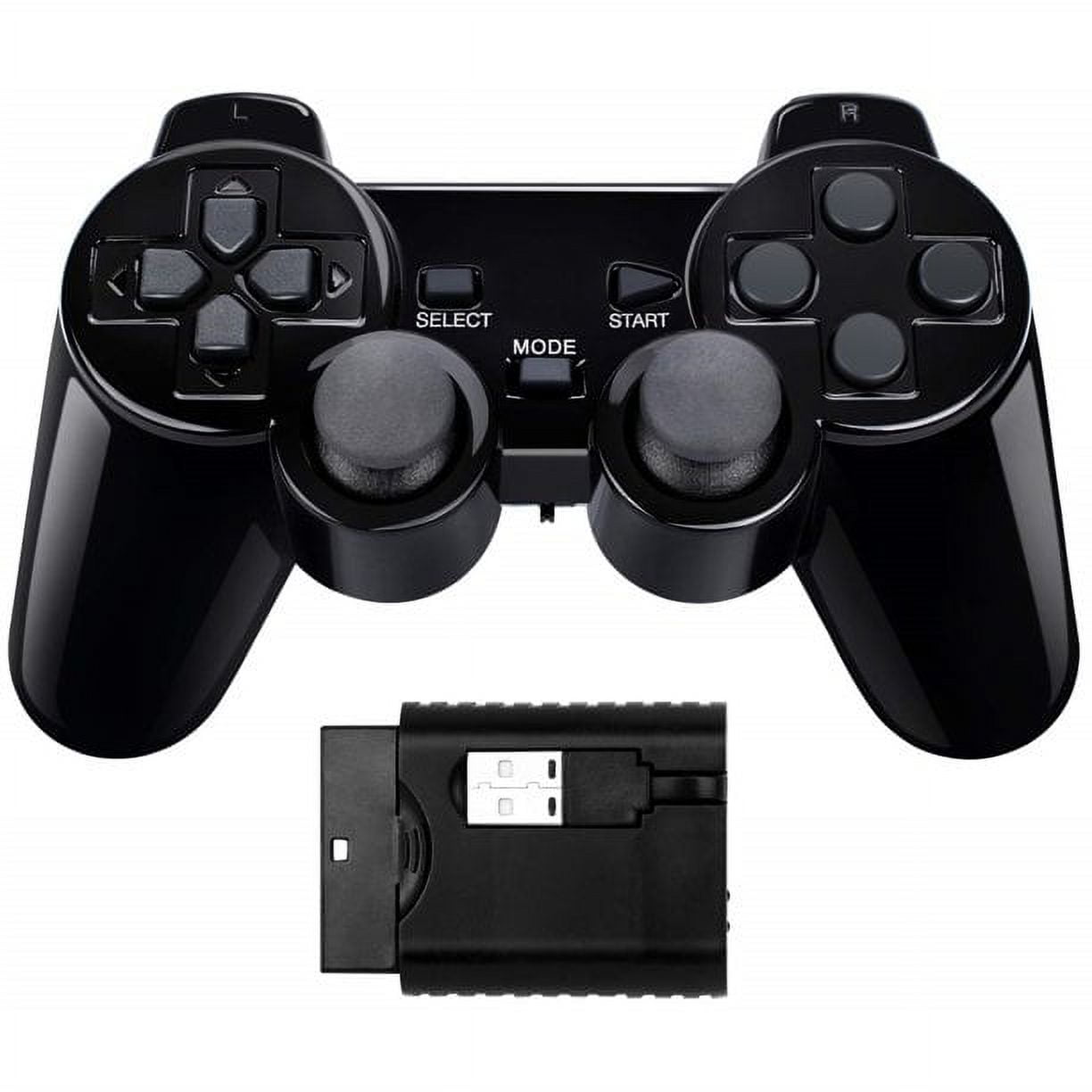 Wireless Controller for PS2, 2.4G Dual Vibration Game Controller Remote for  PlayStation 2 PS2, Black