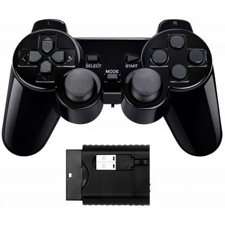 Wireless Controller Gamepad Twin Shock for PS2 Playstation2 (Black)