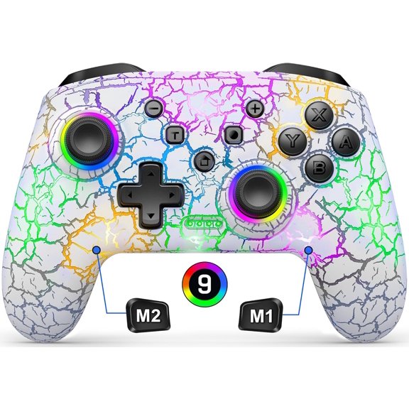 Controller, Wireless Pro Controller for /Lite/OLED, 9 Color Adjustable LED Remote Compatible with PC/Android/IOS Programmable Function (White)