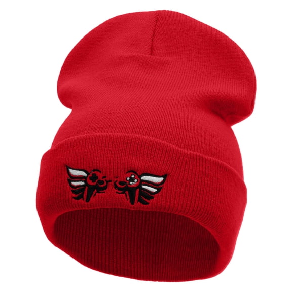 Controller With Wings Embroidered 12 Inch Long Knitted Beanie - Red OSFM