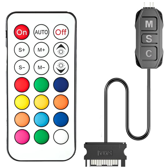 Controller kit, fan controller with 21-key remote control, various light modes control computer case fans, air coolers, liquid coolers, light bars (power supply)