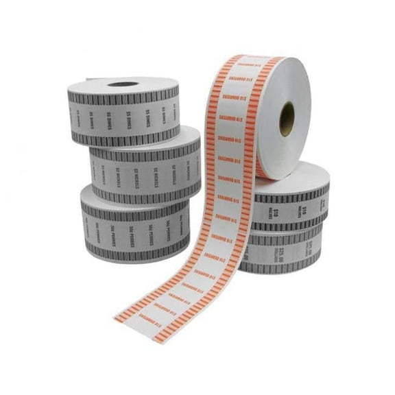 Controltek 575037 8 in. Dollar 10 qt. Bleached White Kraft Automatic Coin Wrap, Orange - 8 Count