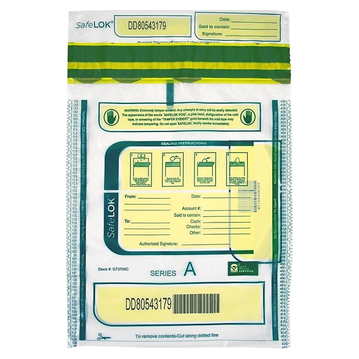 SafeLOK Deposit Bag, Plastic, 9 X 12, Clear, 100/pack 585087