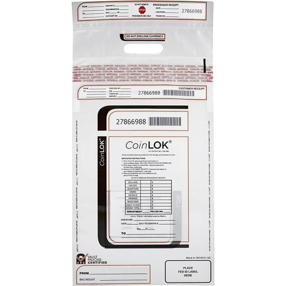 Controltek Coinlok Plastic Coin Bags - 12" Width X 25" Length - Clear - Plastic - 50/pack - Coin