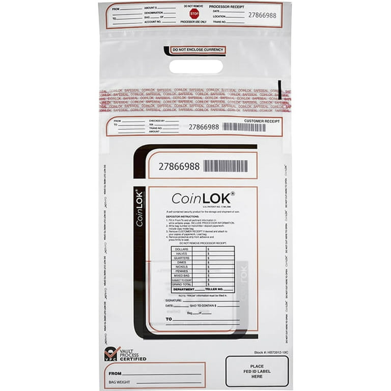 ControlTek CoinLOK Plastic Coin Bags - 12 ControlTek CoinLOK Plastic Coin Bags - 12