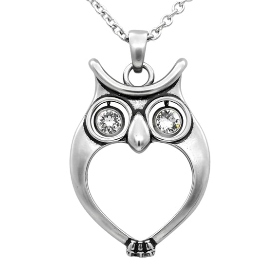 Owl Necklace "Watchful Owl", Bird Pendant Adorned with Swarovski Crystals