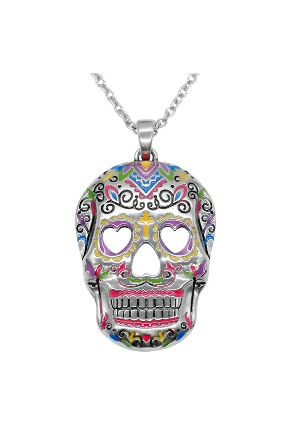 Sugar Skull Necklace "Heart Eyes", Skull Pendant