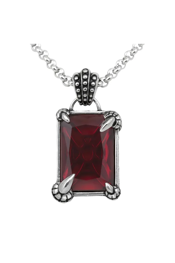 Dragon Necklace "Dragon Claw Seal Red" Dragon Pendant Adorned with Red Faceted Glass