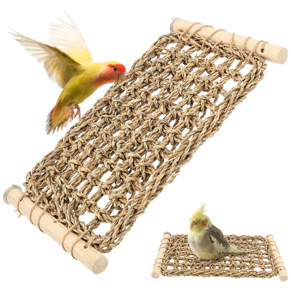 Conure Ladder Perch for Cage, Bird Seagrass Ladder Bridge Exercise Stands, Natural Hand-Woven Parrot Net Climbing Chewing Hammock, Cage Accessories for Lovebird Conure Budgie Parakeet
