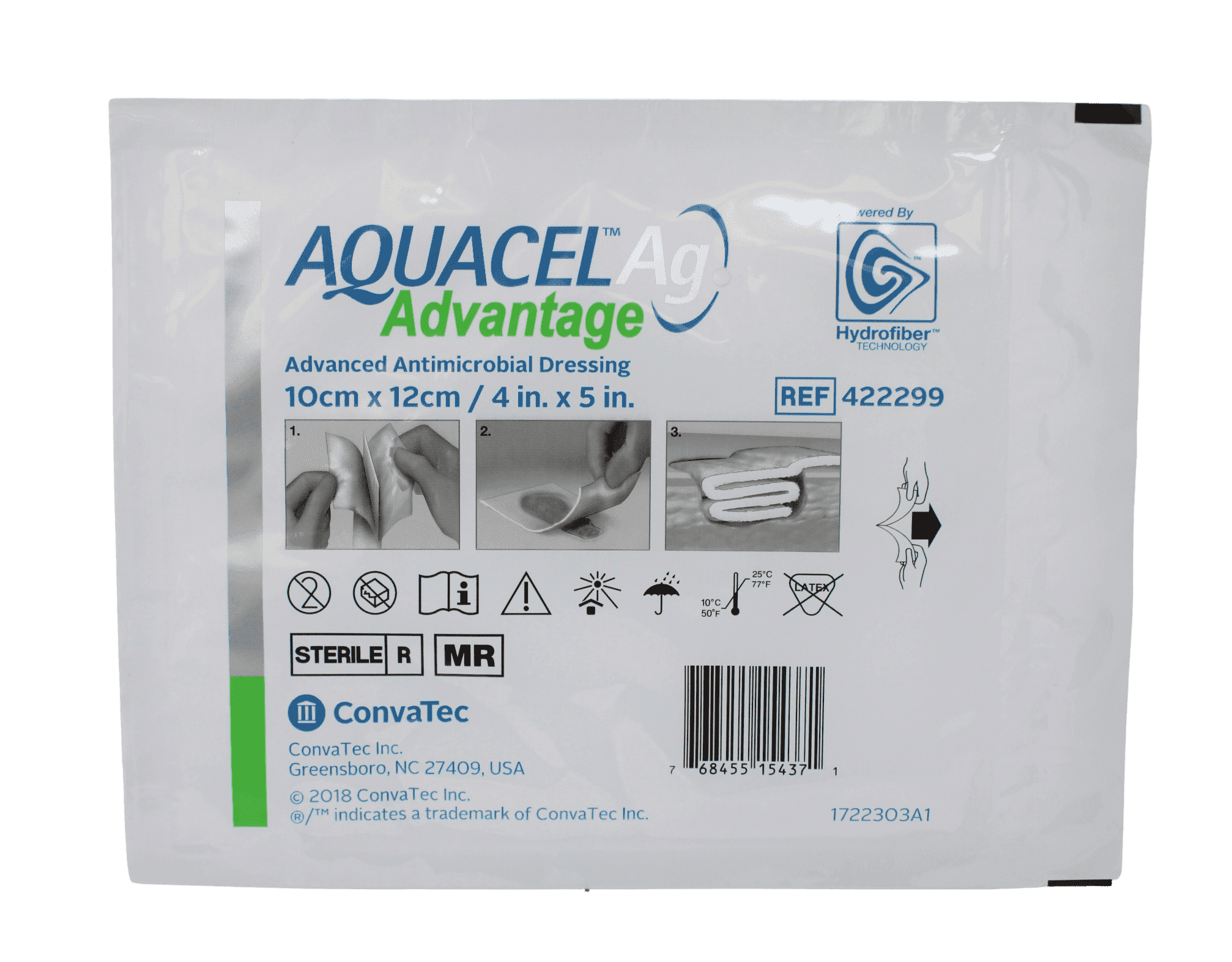 Convatec 422299 Aquacel Advantage AG Hydrofiber Dressing 4" x 5" - Single Dressing