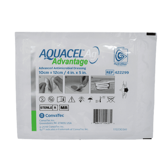 Convatec 422299 Aquacel Advantage AG Hydrofiber Dressing 4" x 5" - Single Dressing