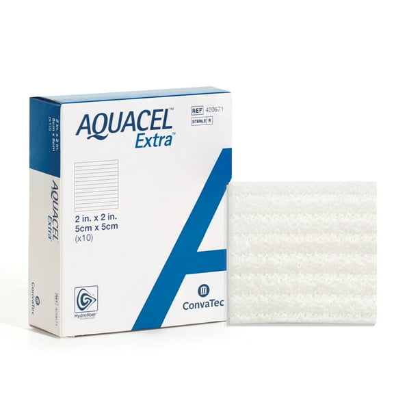 Convatec AQUACEL Extra 2"x2" Hydrofiber Dressing for Exuding Wounds, 10ct Box, Sterile