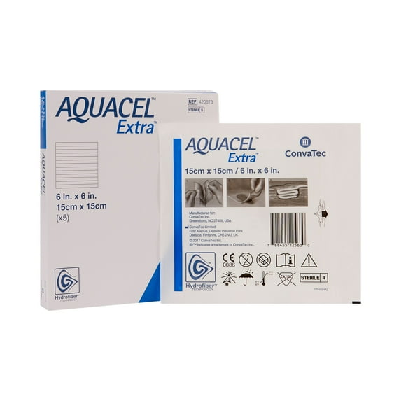 Convatec AQUACEL Extra 6"x6" Hydrofiber Dressing for Exuding Wounds, 5ct Box, Sterile
