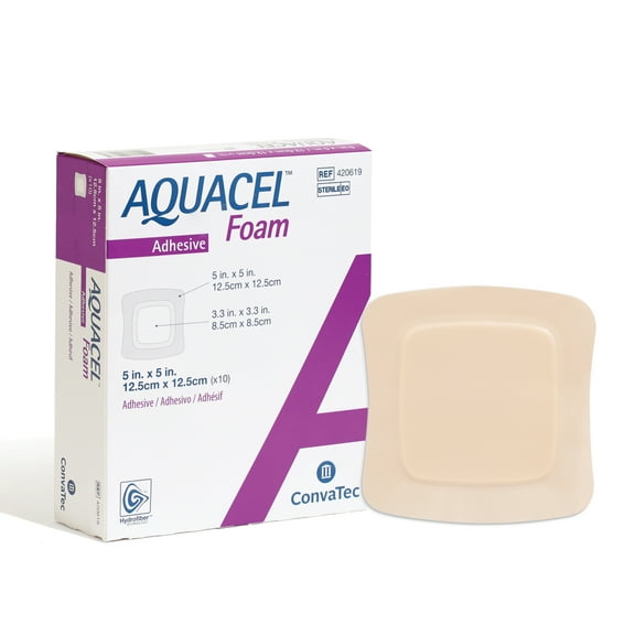 Convatec AQUACEL Foam 5"x5" Wound Dressing with Silicone Gel Adhesive, 10ct Box, Sterile