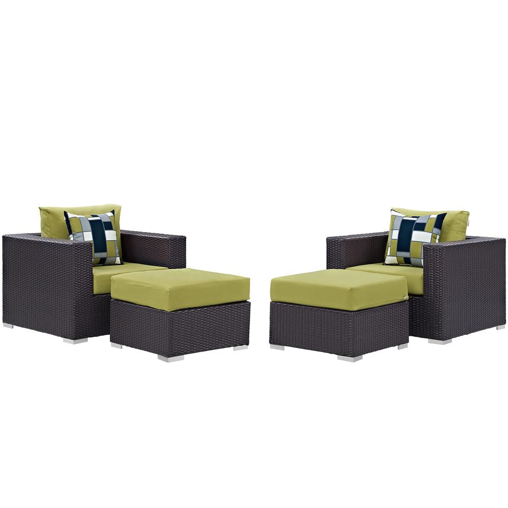 Convene 4 Piece Green and Brown Outdoor Patio Sectional Set