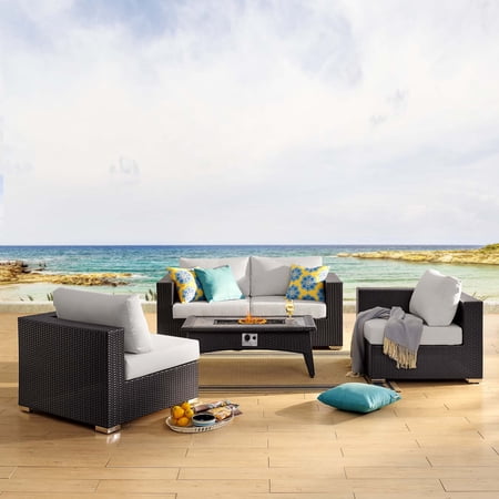 Modway Convene 5 Piece Set Outdoor Patio with Fire Pit in Espresso White