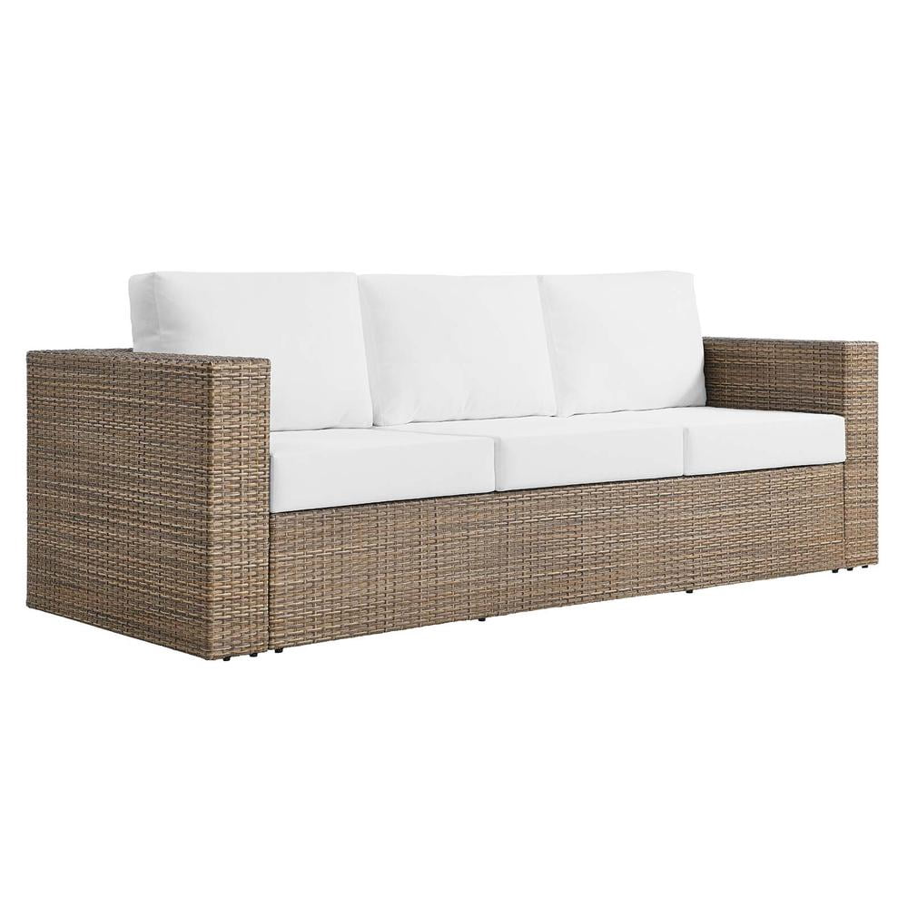 Modway Convene Outdoor Synthetic Rattan Sofa in Cappuccino and White