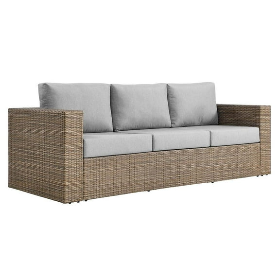 Modway Convene Outdoor Synthetic Rattan Sofa in Cappuccino and Gray