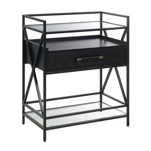 Conveniece Concepts Glenview Serving Bar in Black Wood Finish and Black Metal