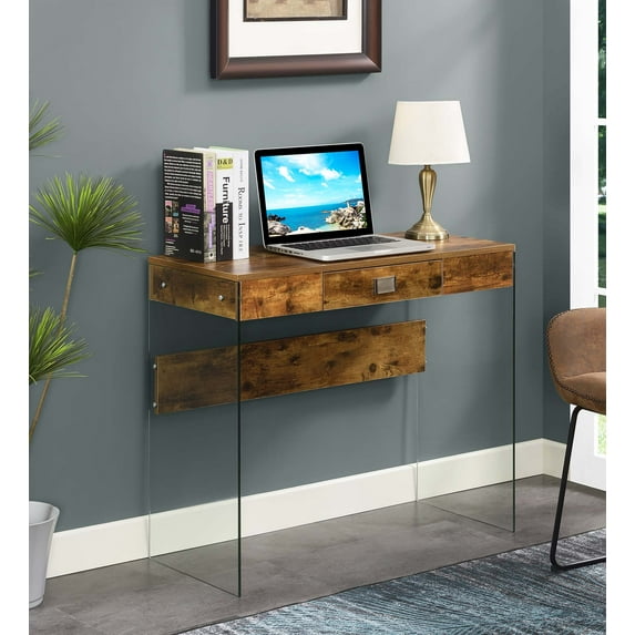 Convenience Cocnepts SoHo 1 Drawer Glass 36 inch Desk, Barnwood