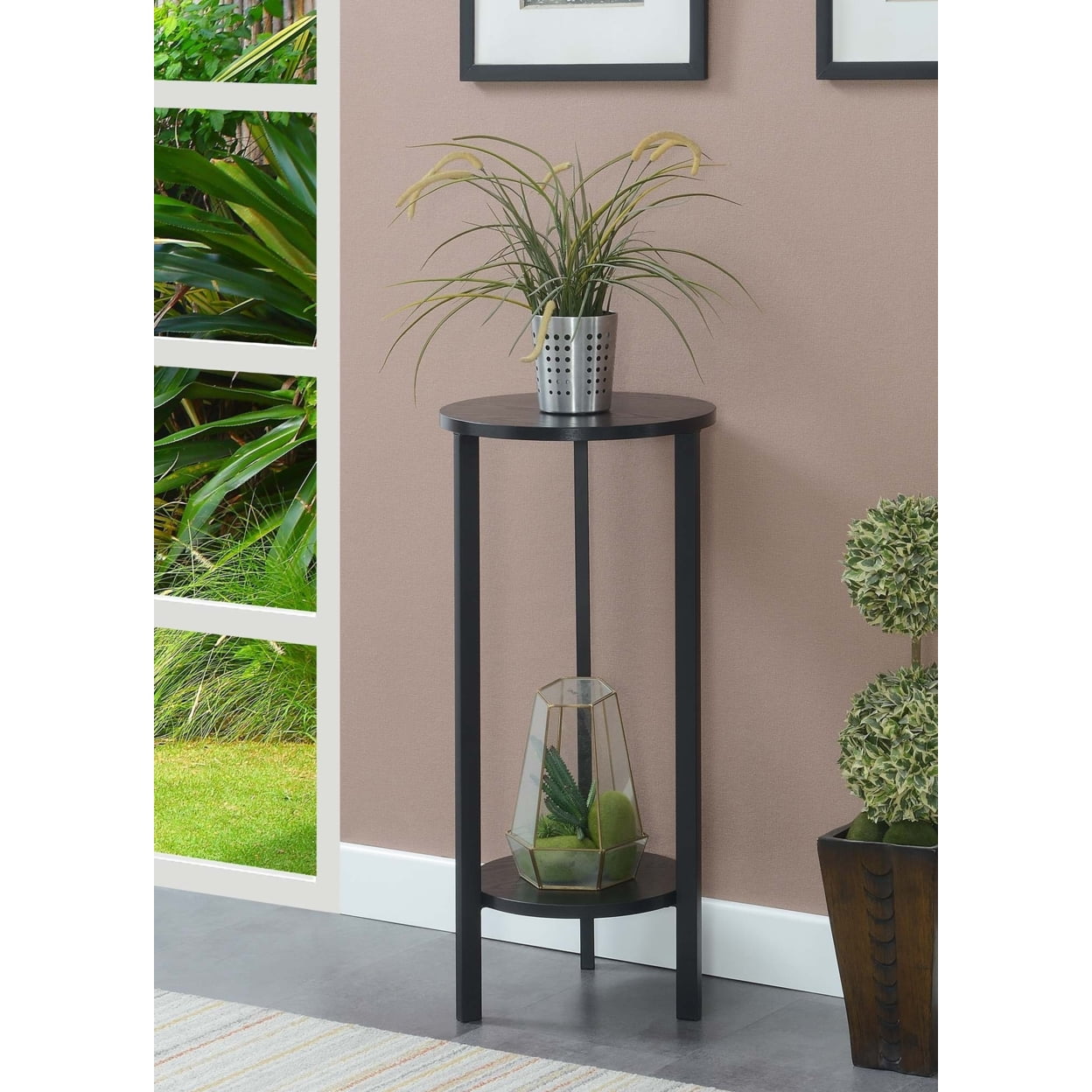 Modern Graystone 31" Black 2-Tier Metal & Particleboard Plant Stand