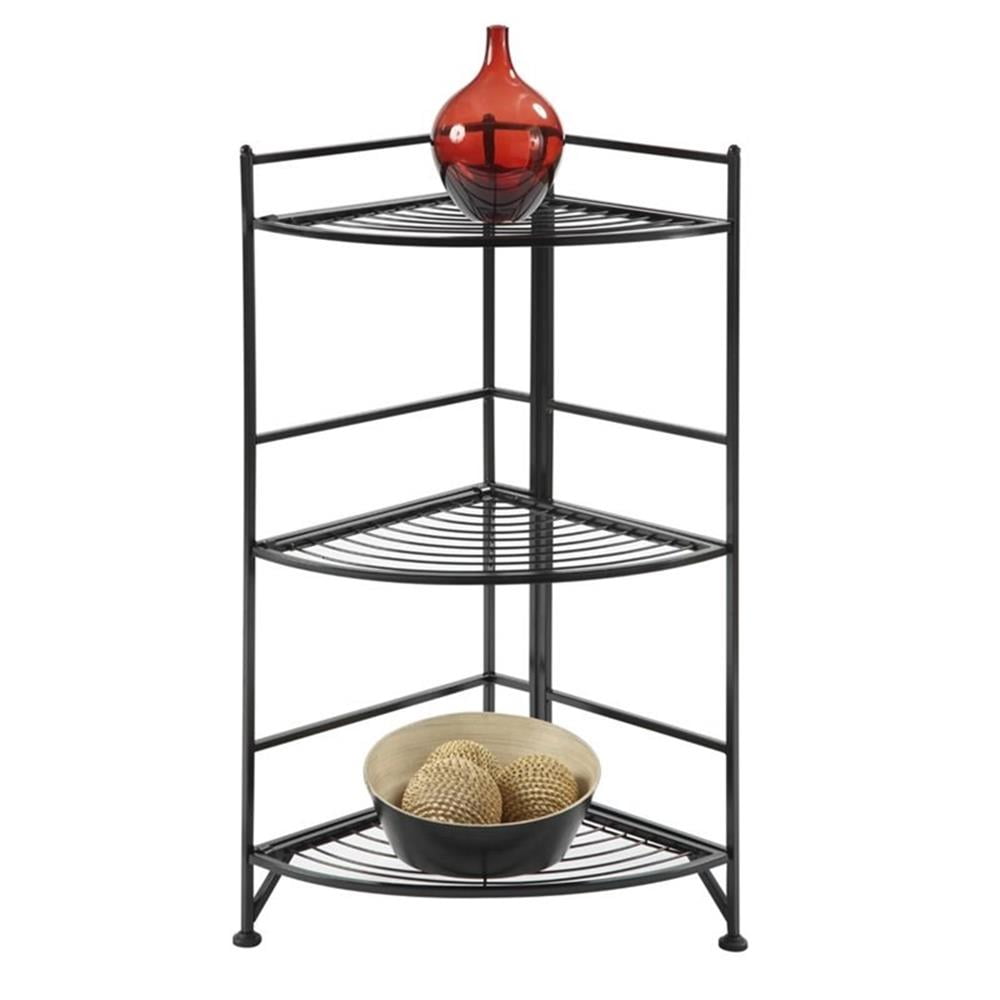 Sleek Black Adjustable 3-Tier Wire Corner Shelving Unit