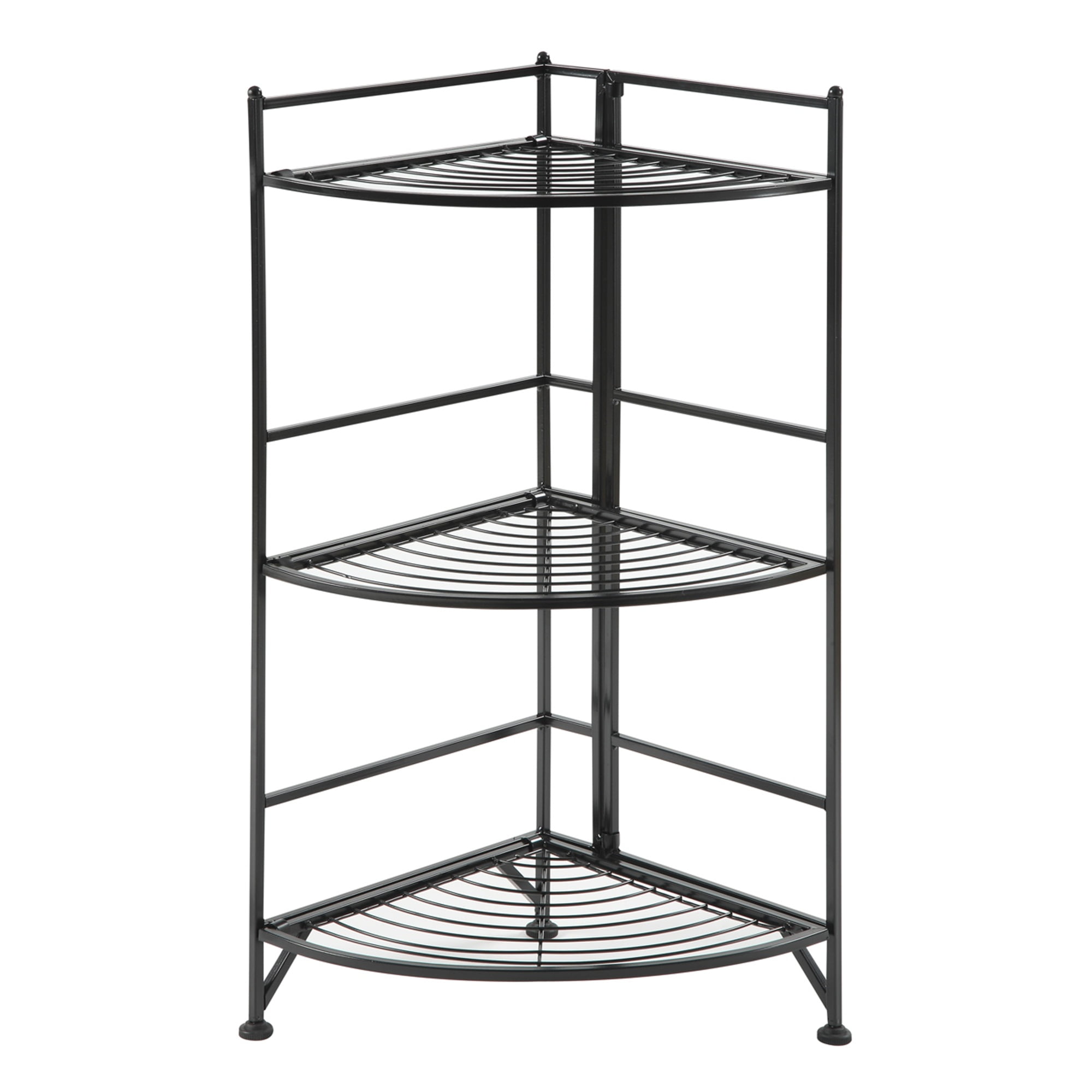 Sleek Black Adjustable 3-Tier Wire Corner Shelving Unit