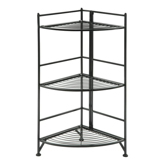 Convenience Concepts 3-Tier Corner Folding Metal Corner Shelf, Black