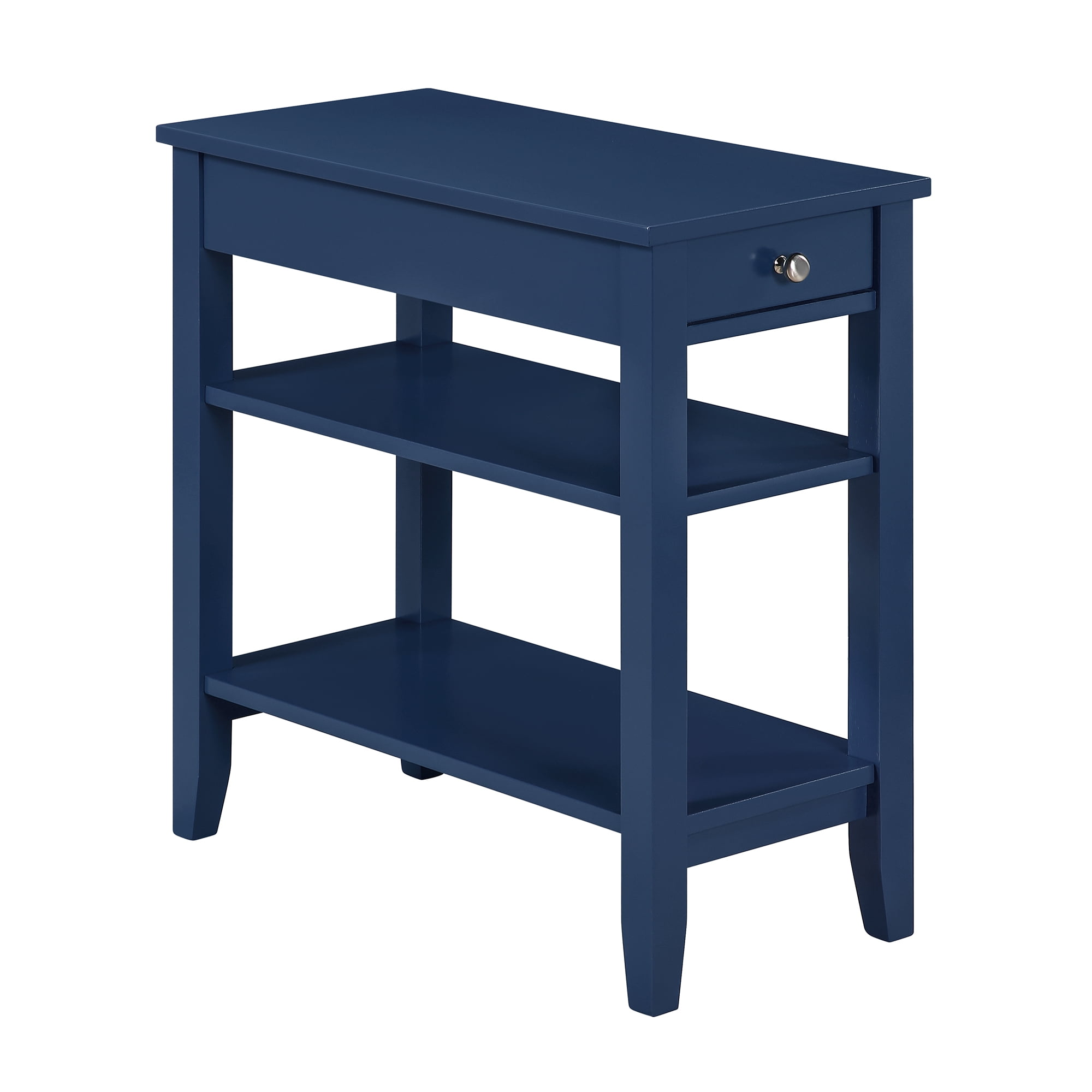 Convenience Concepts American Heritage 1 Drawer Chairside End Table with Charging Station and Shelves, Cobalt Blue
