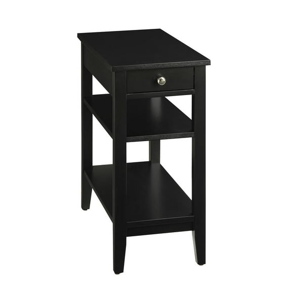 Convenience Concepts American Heritage 1 Drawer Chairside End Table with Shelves, Black