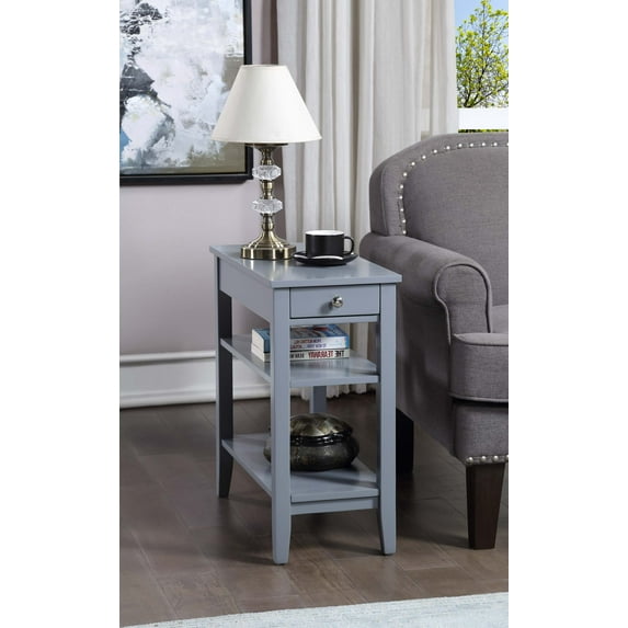 Convenience Concepts American Heritage 1 Drawer Chairside End Table with Shelves, Gray