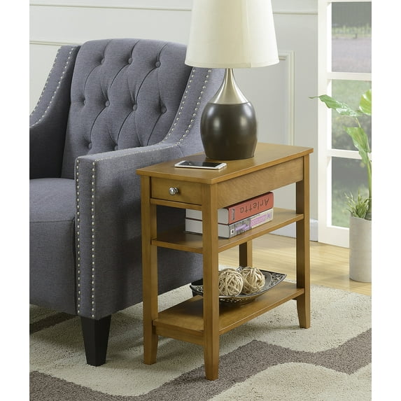 Convenience Concepts American Heritage 1 Drawer Chairside End Table with Shelves, Light Walnut