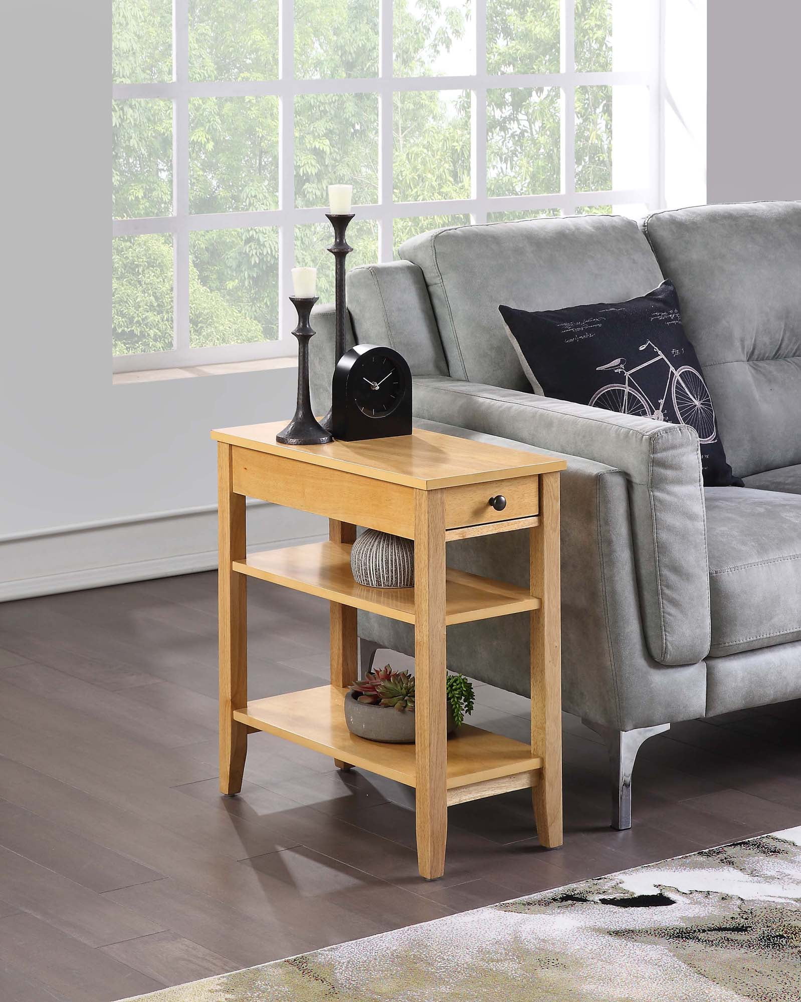 Natural Wood 24" Rectangular End Table with Storage