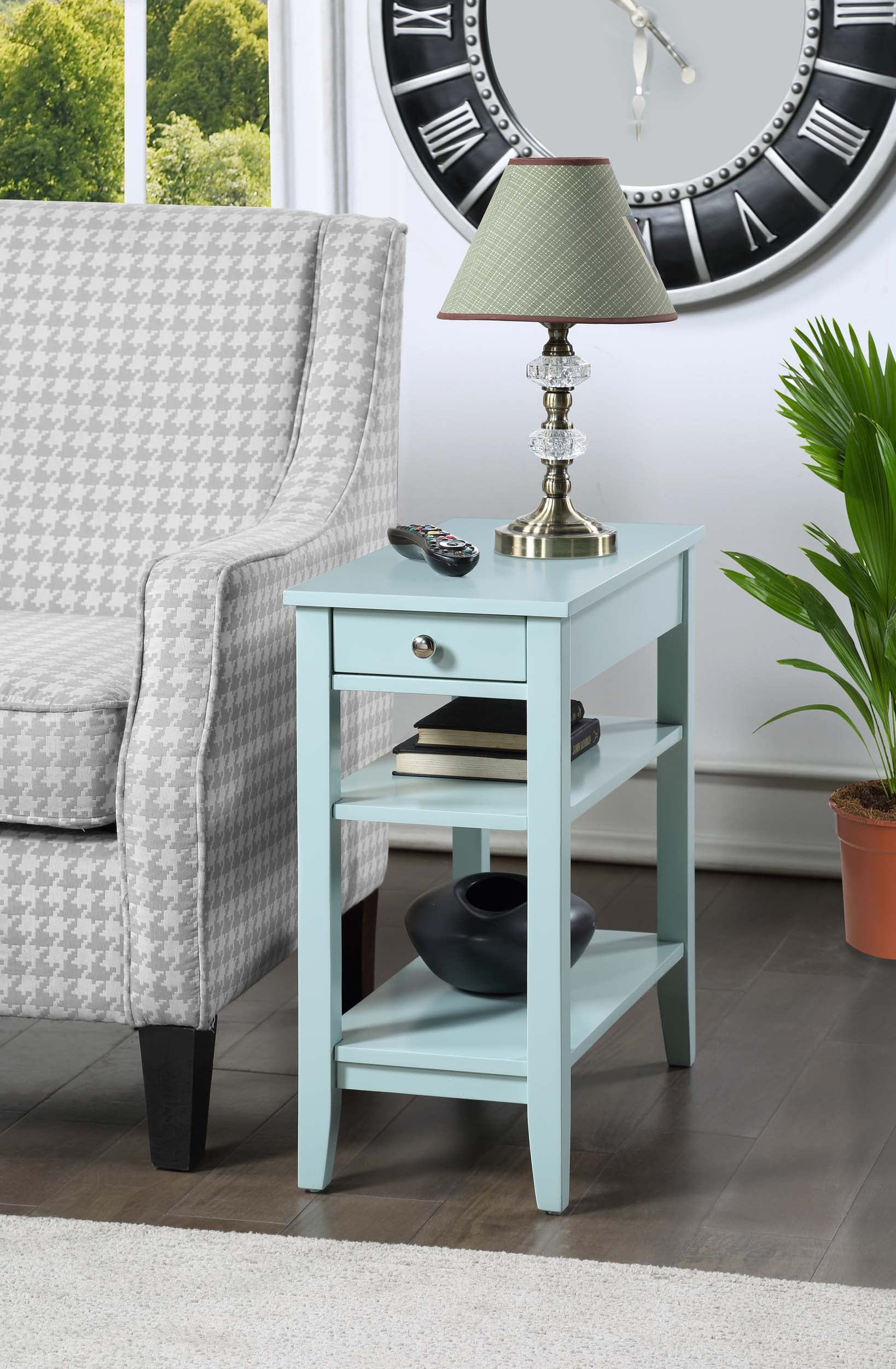 Sea Foam Blue Wood Chairside End Table with Storage
