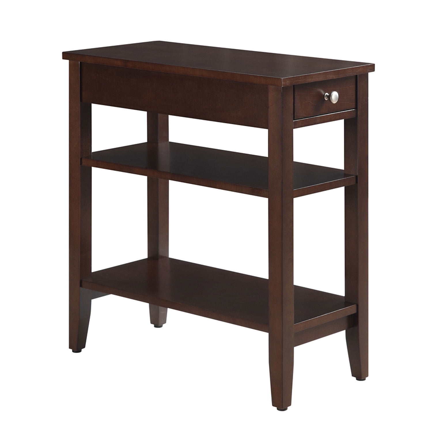 Espresso Wood 3-Tier End Table with Drawer